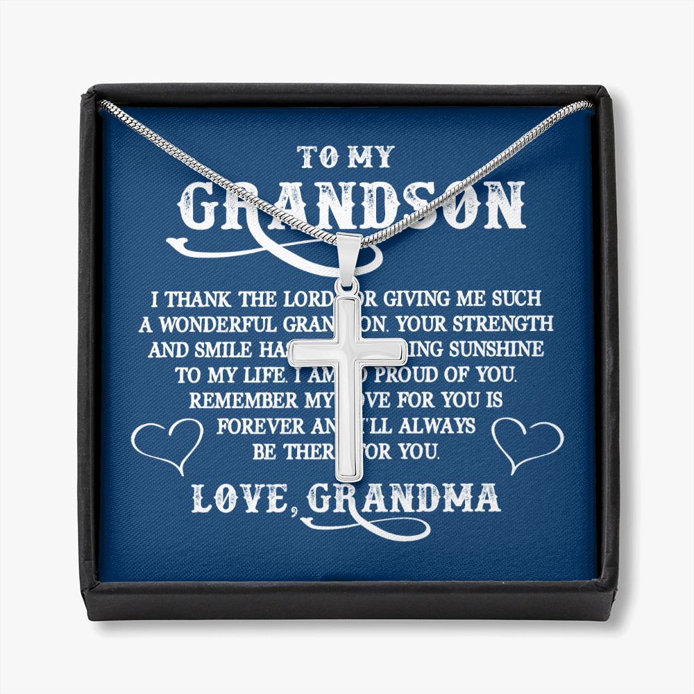 Grandson Birthday Gifts From Grandma Present For Grandson From Grandmother To My Grandson Necklace From Grandparents Cross Chain with Message Card and Gift Box6 Personalized Cross Necklace