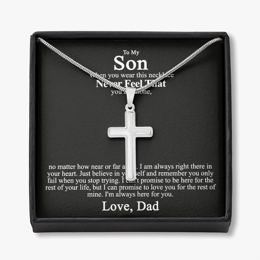 Father to Son Cuban Chain Necklace, Father Son Necklace Christmas Gifts for Son, To My Son From Dad Jewelry For Men Stainless Artisan Crafted Cross Necklace with Message Card Luxury Box Personalized Cross Necklace