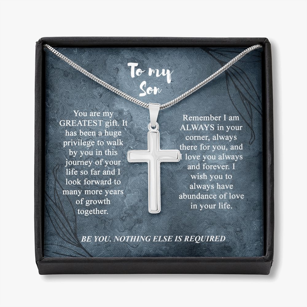 To My Son Cross Necklace, Son Birthday Gift, Message Card Gift For Son From Mom Or Dad Jewelry For Men Stainless Artisan Crafted Cross Necklace with Message Card Luxury Box Personalized Cross Necklace