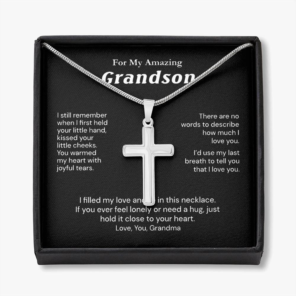 Grandson Birthday Gifts From Grandma Present For Grandson From Grandmother To My Grandson Necklace From Grandparents Cross Chain with Message Card and Gift Box4 Personalized Cross Necklace