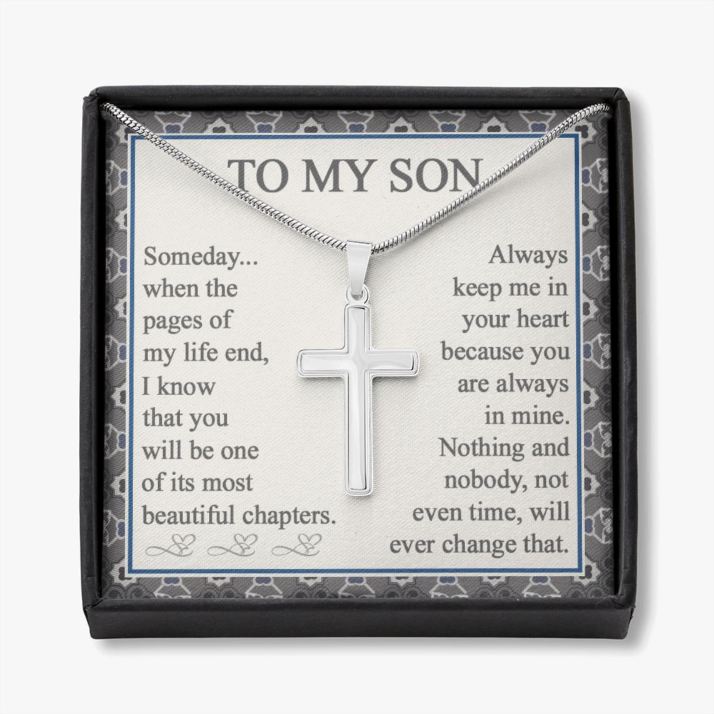 To My Son Artisan Cross Necklace with Message Card and Gift Box Gift for Son From Mom And Dad Jewelry For Men Stainless Artisan Crafted Cross Necklace with Message Card Luxury Box Personalized Cross Necklace