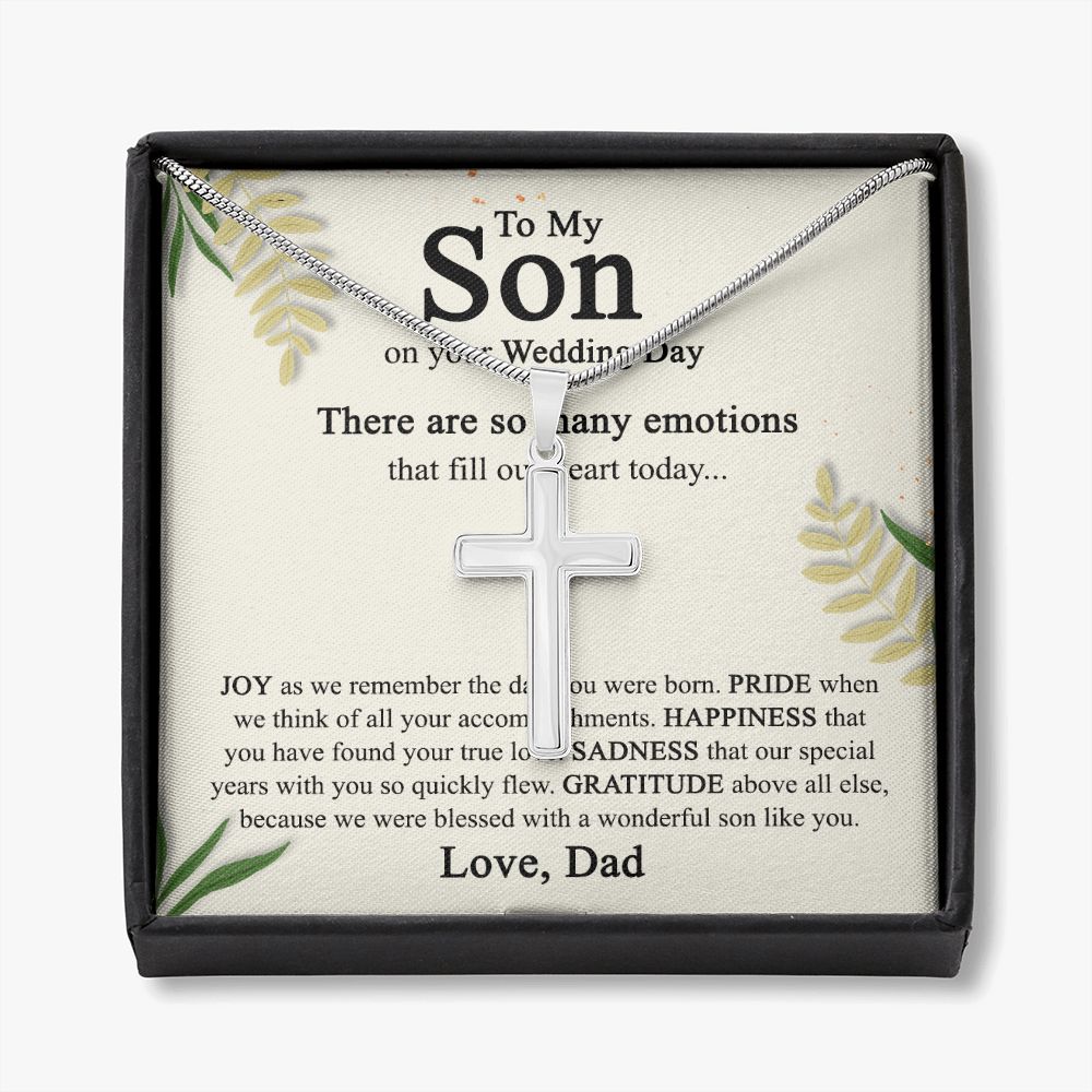 To My Son On His Wedding Day Cross Necklace from Dad, Gifts Cross Necklace for Son on Wedding Day from Dad, Father Gift Necklace To Son on Wedding Day, Necklace for Son, Jewelry Gift For Boys Men Personalized Cross Necklace
