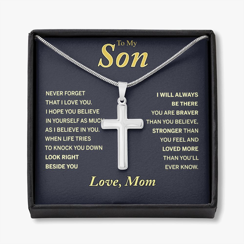 Jewelry For Mens - To My Son From Mom Necklace Son Jewelry, Fathers Day Necklace Gift For Son From Mom, Small Cross Necklace For Men Boy, 14K White Gold Stainless Steel Cross Chains, Cross P Personalized Cross Necklace