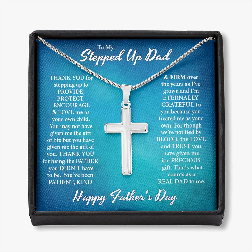 Gift to My Stepped Up Dad Necklace for Stepped Up Dad Stepfather, Thank You for Everything My Step Dad Fathers Day Cards, Father's Day Necklace, Gifts for Step Dads On Father S Day8 Personalized Cross Necklace
