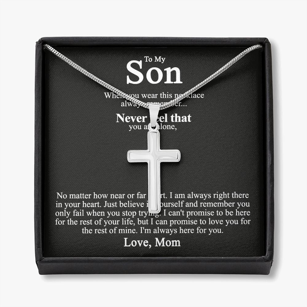 To My Son Cross Necklace from Mom, Cross Pendant Gifts for Son, Pendant Gift for Son On Birthday Anniversary Jewelry For Men, Christmas Necklace Gift For Son, Artisan Cross Necklace Gift For Son Personalized Cross Necklace