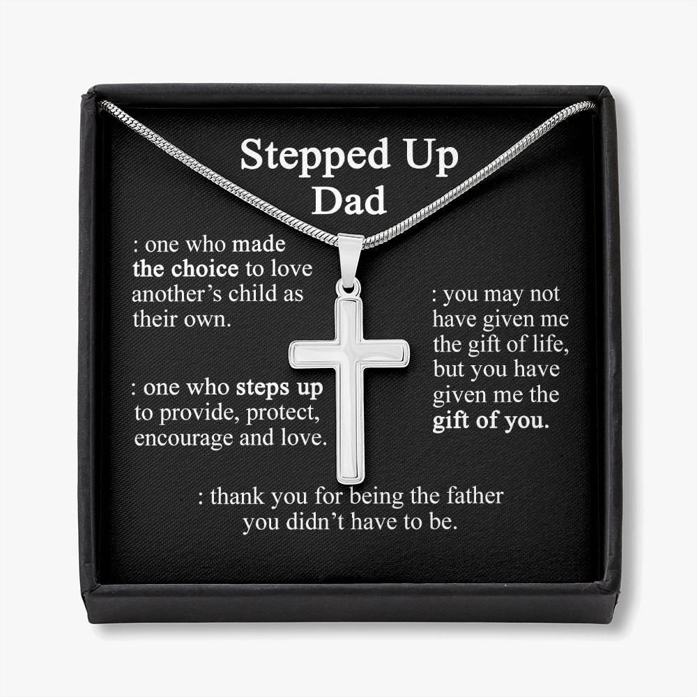 Gift to My Stepped Up Dad Necklace for Stepped Up Dad Stepfather, Thank You for Everything My Step Dad Fathers Day Cards, Father's Day Necklace, Gifts for Step Dads On Father S Day9 Personalized Cross Necklace