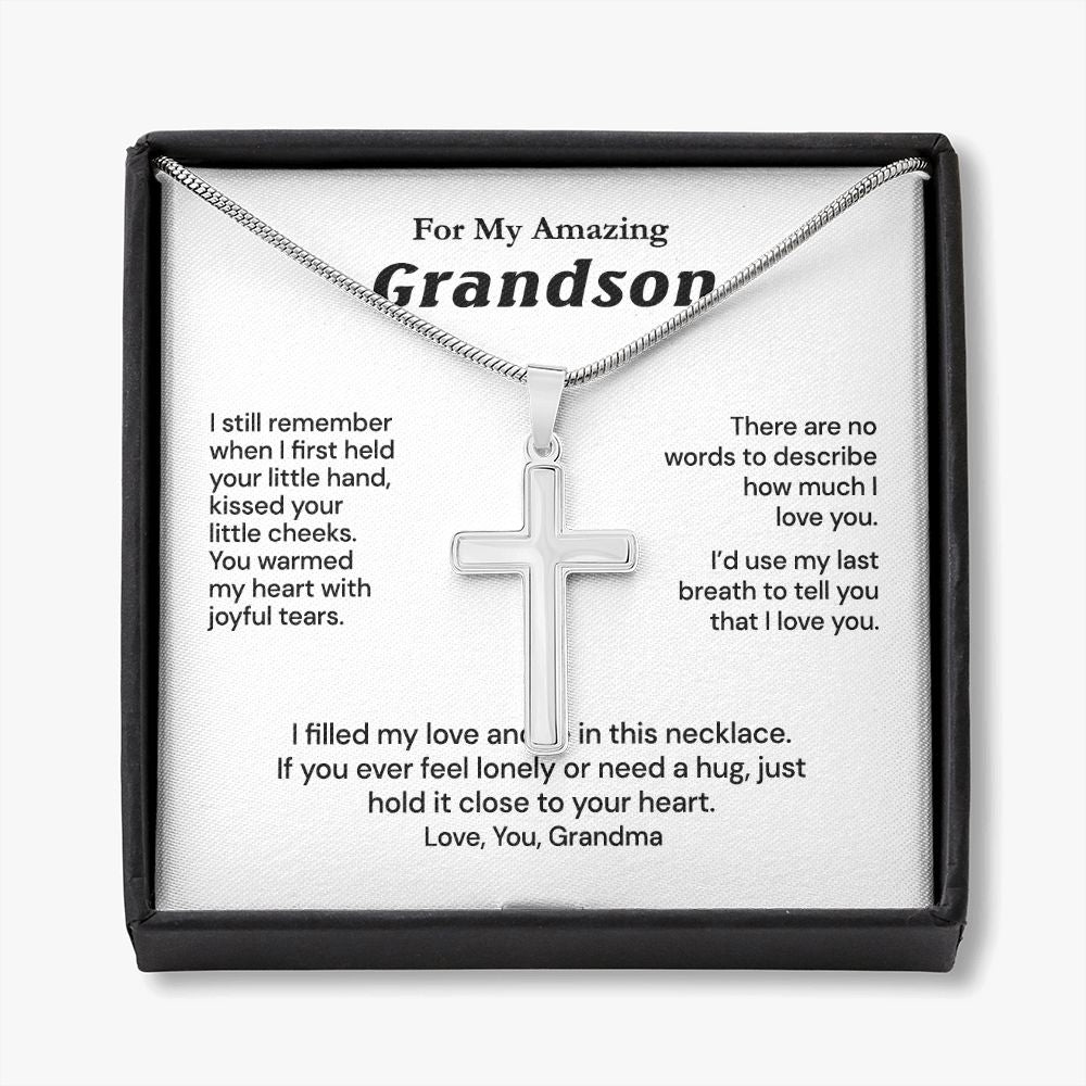 Grandson Birthday Gifts From Grandma Present For Grandson From Grandmother To My Grandson Necklace From Grandparents Cross Chain with Message Card and Gift Box5 Personalized Cross Necklace