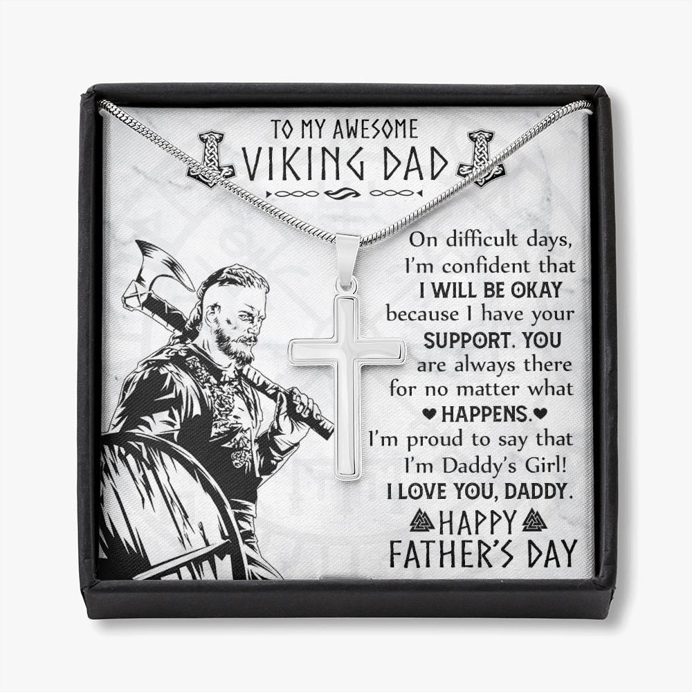 Jewelry For Mens - Jewelry Custom Card, To My Awesome Viking Dad Necklace From Daughter, Pendant Gift For I'm Dady's Girl, Happy Father's Day Necklace, Cross Necklace For Men, Viking Jewelry Personalized Cross Necklace