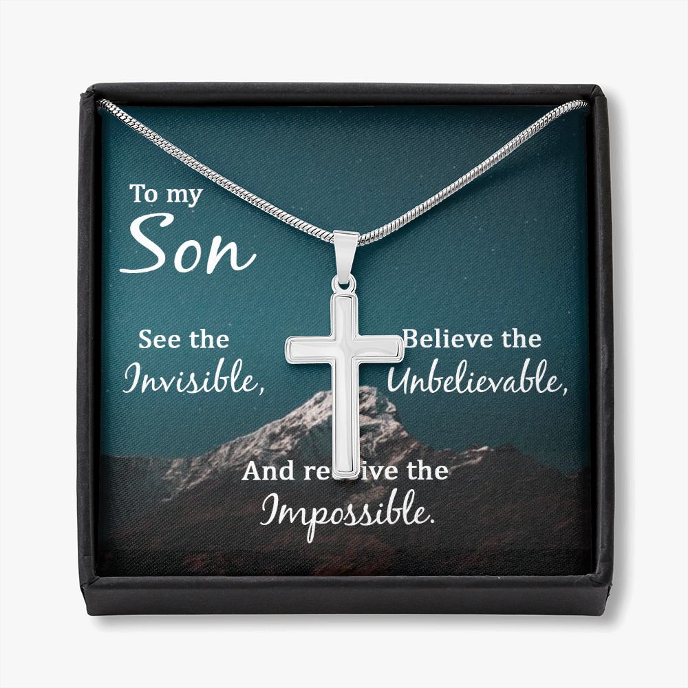 To My Son Necklace From Mom, Son Gifts From Mom and Dad, Mother and Son Necklace, Birthday Gift For My Son Graduation Christmas Faith Cross Necklace Present11 Personalized Cross Necklace