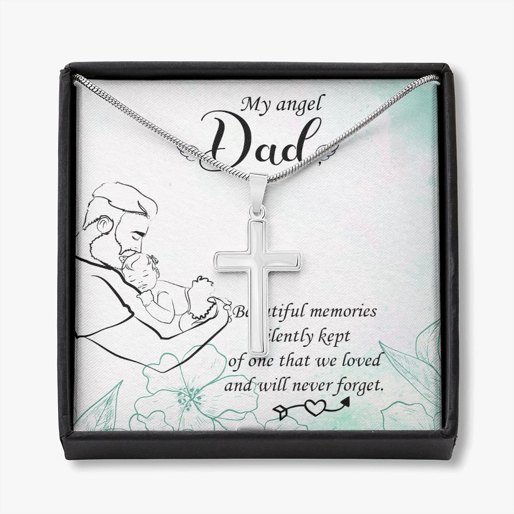To My Angel Dad Necklace Pendant Gift From Daughter Or Son Necklace Beautiful Memories Happy Father's Day, To Dad Father In Law Gifts On Birthday Anniversary 31821 Personalized Cross Necklace