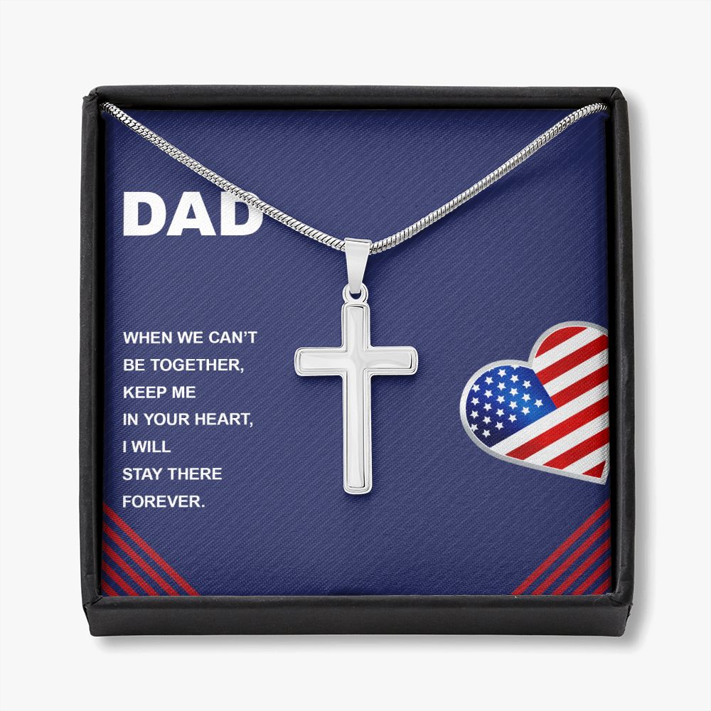 To My Dad Heart Flag Usa Necklace Pendant Gift From Daughter Or Son Necklace For Keep Me Your Heart Happy Father's Day, To Dad Father In Law On Birthday Anniversary