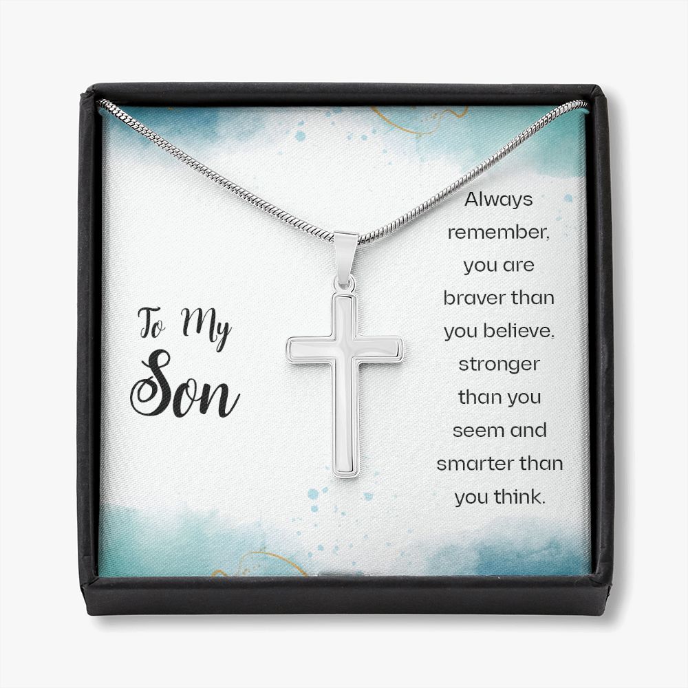 To My Son Necklace From Mom, Son Gifts From Mom and Dad, Mother and Son Necklace, Birthday Gift For My Son Graduation Christmas Faith Cross Necklace Present17 Personalized Cross Necklace