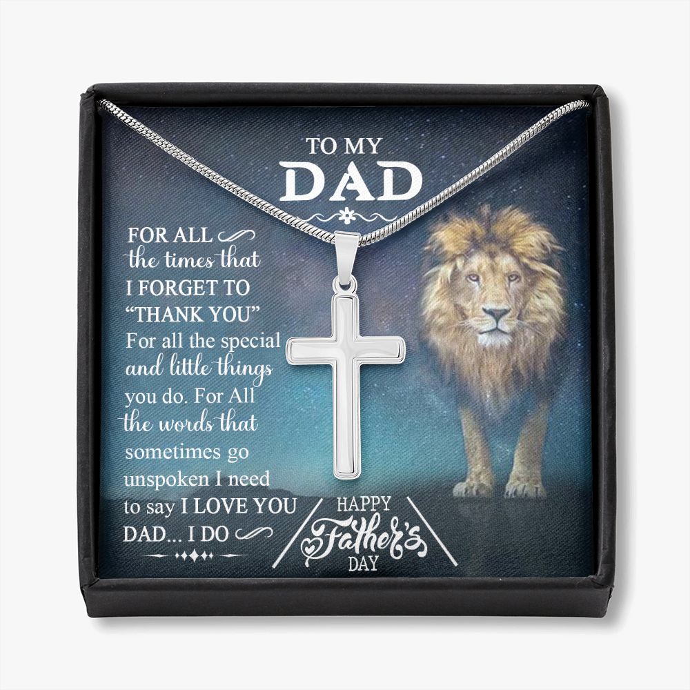 Jewelry For Mens - Inspirational To My Lion Dad Cross Necklace from Daughter Cross Necklace Luxury Jewelry Gift On Birthday, Christmas, Father's Day Gift, Happy Father's Day Pendant Personalized Cross Necklace