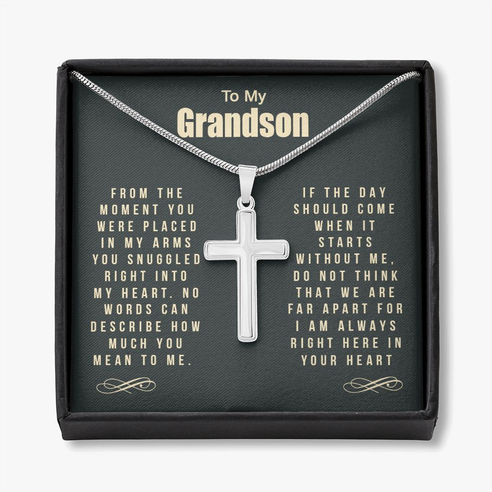 Grandson Gift Cross Necklace, To My Grandson Cross Necklace From Grandma Or Grandpa, Grandson And Grandma Jewelry Gift For Man, Boys Gift Necklace For Grandson Cross Pendant, Grandma To Grandson Personalized Cross Necklace
