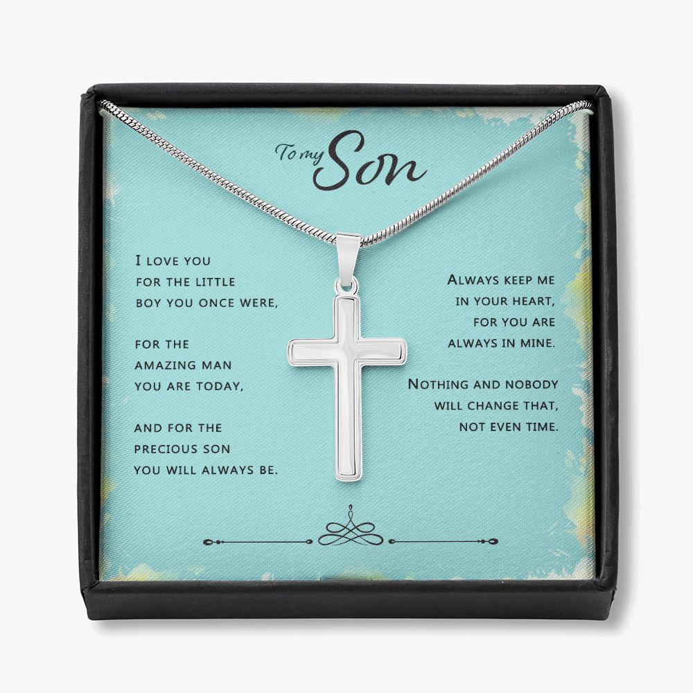 To My Son Cross Necklace From Mom, Cross Necklace Gift For Son From Dad And Mom, Mother To Son Cross Necklace, Jewelry Gift For Men, Artisan Crafted Cross Necklace Gift For Son with Message Card Personalized Cross Necklace