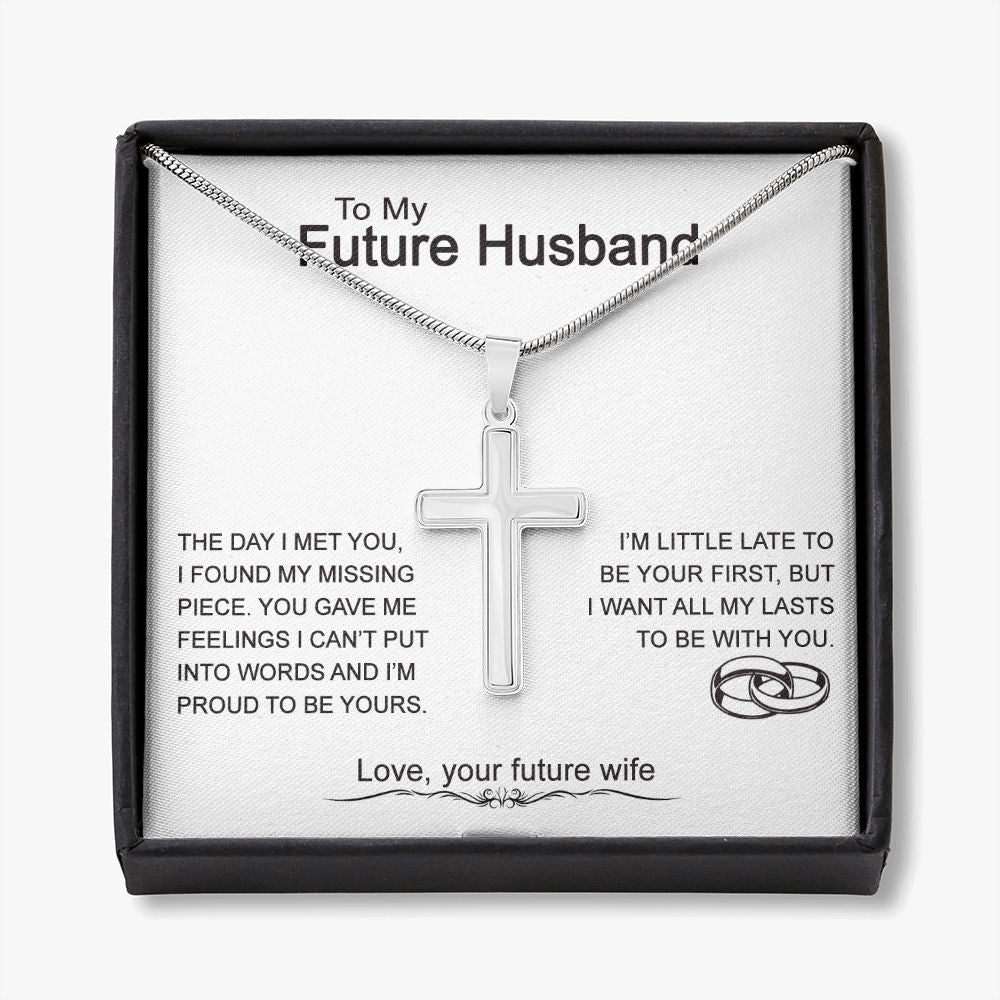 To My Future Husband Cross Necklace From Wife, Soulmate Jewelry For Men, Husband And Wife Artisan Cross Necklace, Husband To Wife Cross Pendant, Cross Necklace Gift For Husband On Valentine's Day