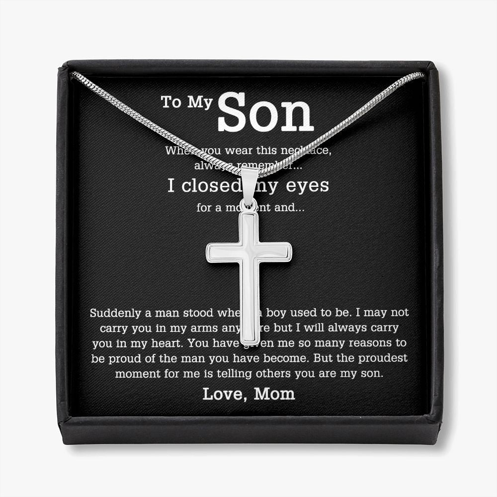 Sentimental Son Gifts Cross Necklace From Mom, Son Cross Necklace, Mother to Son Gifts Cross Necklace, Gift Necklace for Son Birthday, Unique Gifts for Son from Mother, Son Gift from Mom Mother Personalized Cross Necklace