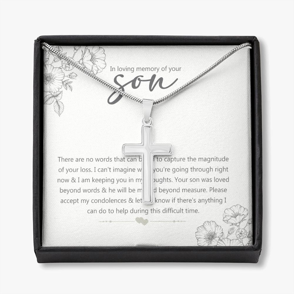Bereavement Gift Loss of Son In Loving Memory Of Your Son Memorial Necklace Jewelry For Men Stainless Artisan Crafted Cross Necklace with Message Card Luxury Box Personalized Cross Necklace
