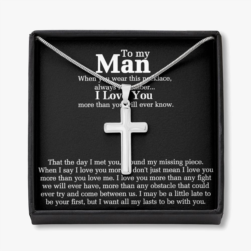 Gift necklace For Man, Always Remember Necklace Gift For Man, To My Man Cross Necklace Gift From Soulmate, Wife, Girlfriend To Boyfriend Cross Pendant, Jewelry Gift For Mens, Boyfriend Gift Necklace Personalized Cross Necklace