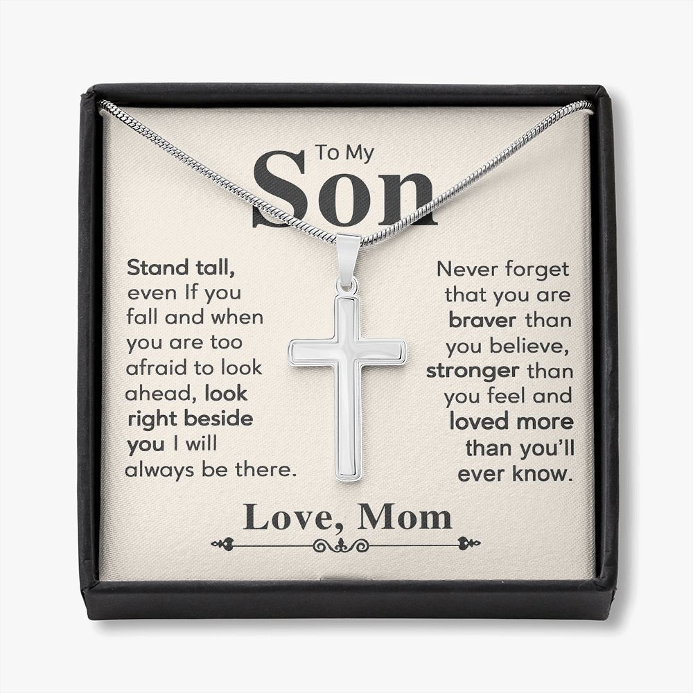 To My Son Necklace From Mom, Son Gifts From Mom and Dad, Mother and Son Necklace, Birthday Gift For My Son Graduation Christmas Faith Cross Necklace Present8 Personalized Cross Necklace