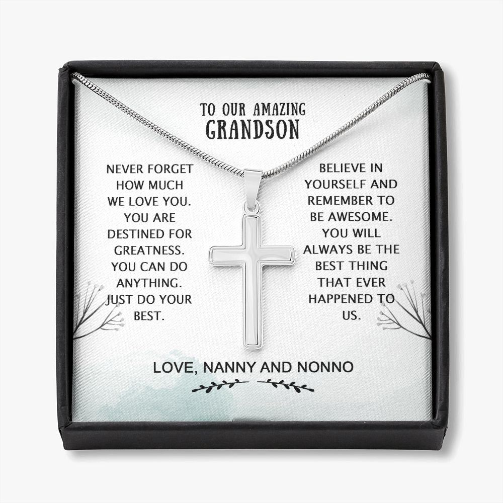 Grandson Birthday Gifts From Grandma Present For Grandson From Grandmother To My Grandson Necklace From Grandparents Cross Chain with Message Card and Gift Box3 Personalized Cross Necklace