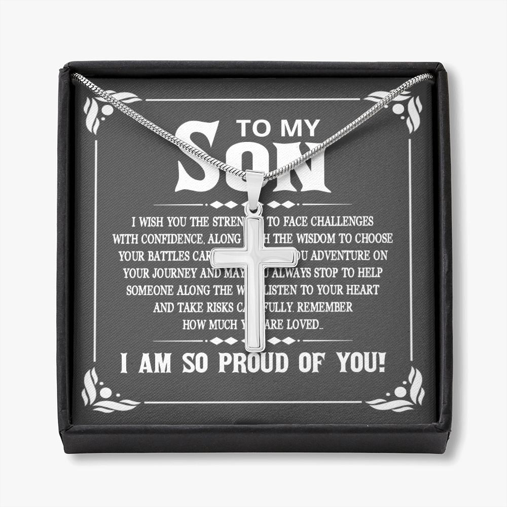 To My Son - I wish you the strength to face challenges Personalized Cross Necklace