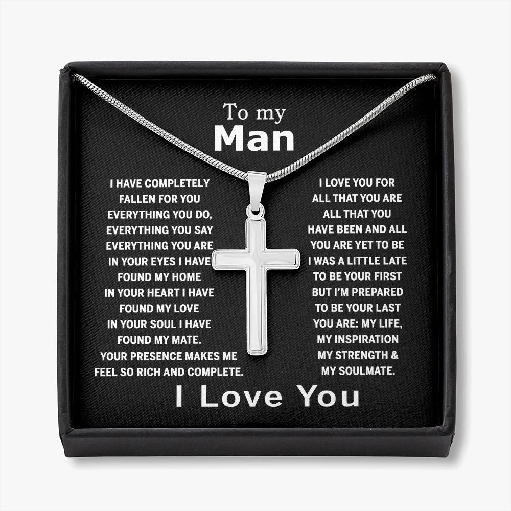 I Love You Cross Necklace Gift For Man, To My Man Cross Necklace From Women, Soulmate And Man Gift Necklace, Man And Soulmate Cross Necklace, Jewelry Gift For Mens Boyfriend Gift Necklace Personalized Cross Necklace