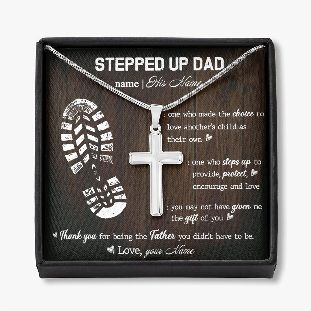 Gift to My Stepped Up Dad Necklace for Stepped Up Dad Stepfather, Thank You for Everything My Step Dad Fathers Day Cards, Father's Day Necklace, Gifts for Step Dads On Father S Day6 Personalized Cross Necklace