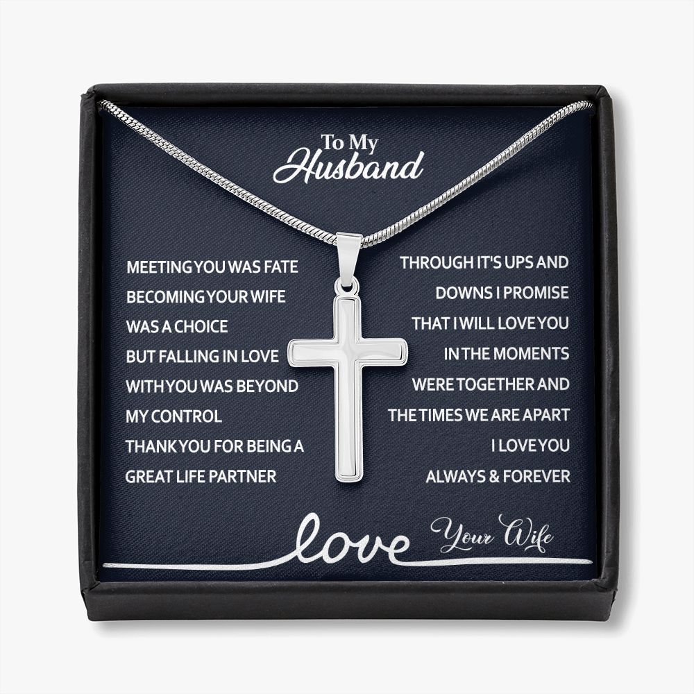 To My Husband Cross Necklace, Husband Necklace from Wife, Gifts For Husband From Wife, Gift For Groom From Bride On Wedding Day, Aniversary Birthday Gift For Him, Valentine Gift for Men 1 Personalized Cross Necklace