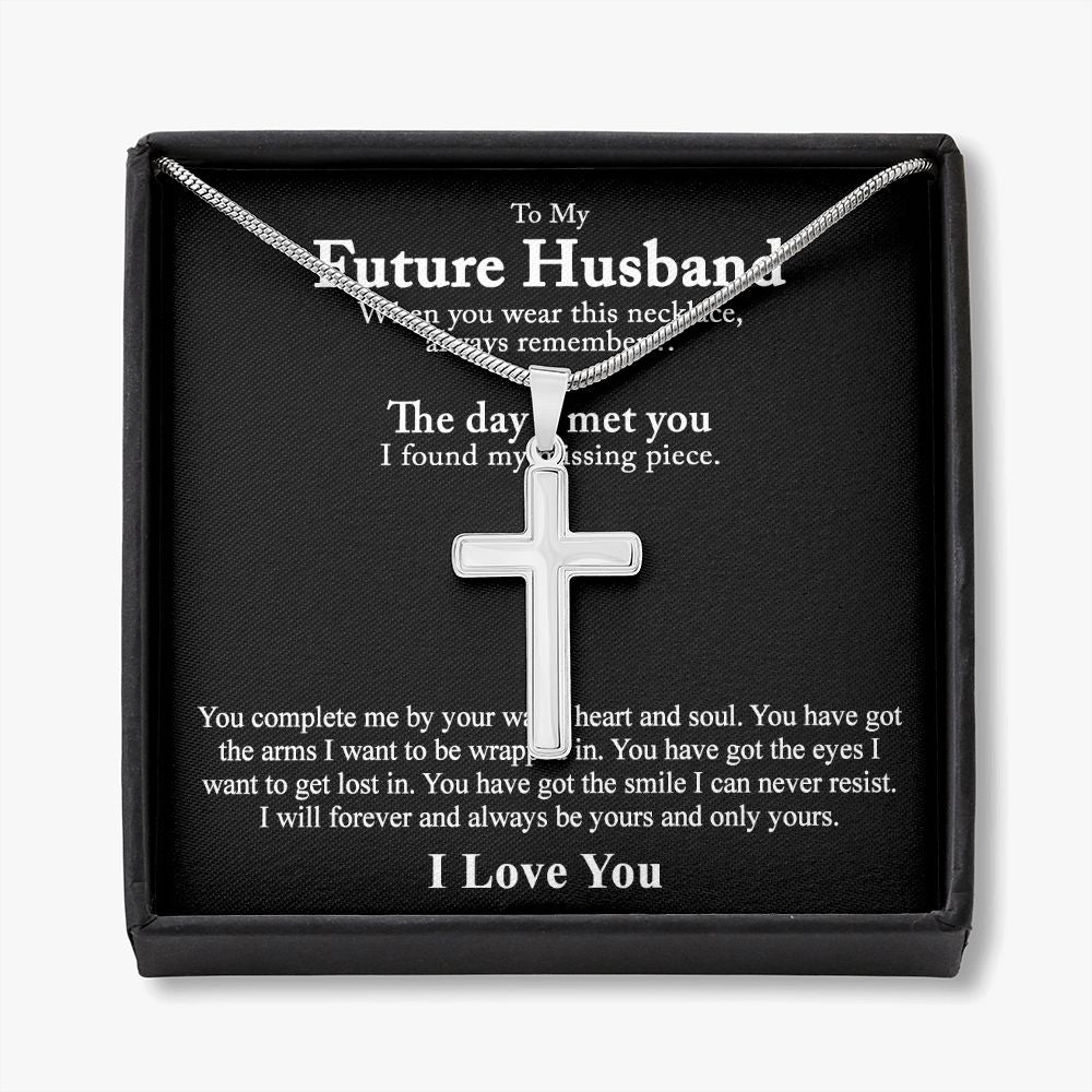 To My Future Husband Cross Necklace, Husband To Be From Wife, Soulmate Fiancee Cross Necklace For His, Jewelry For Men, Man Future Husband And Future Wife Artisan Cross Necklace with Message Card