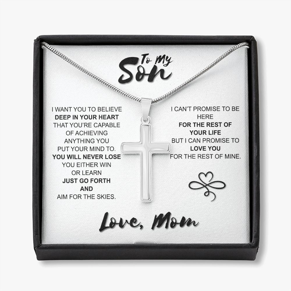 To My Son Gift Cross Necklace From Mom, Mother And Son Cross Necklace Sentimental Gift For My Son, Jewelry Gift For Son From Mom Stainless Artisan Cross Necklace Gift For Son with Message Card Personalized Cross Necklace