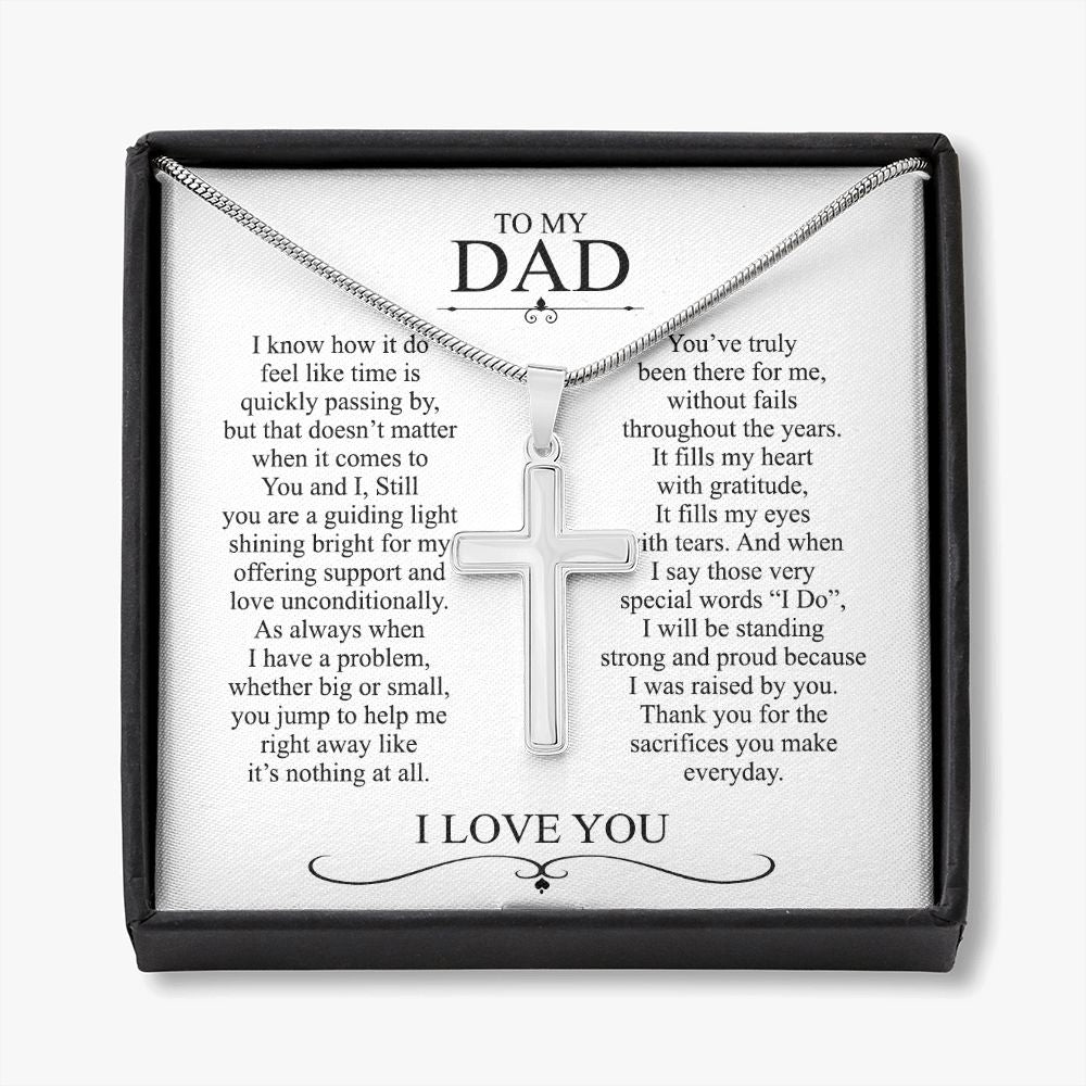 To My Dad Cross Necklace From Son Or Daughter Gift For Dad On Happy Father's Day Jewelry For Men Gift Jewelry For Men Stainless Artisan Crafted Cross Necklace with Message Card Luxury Box