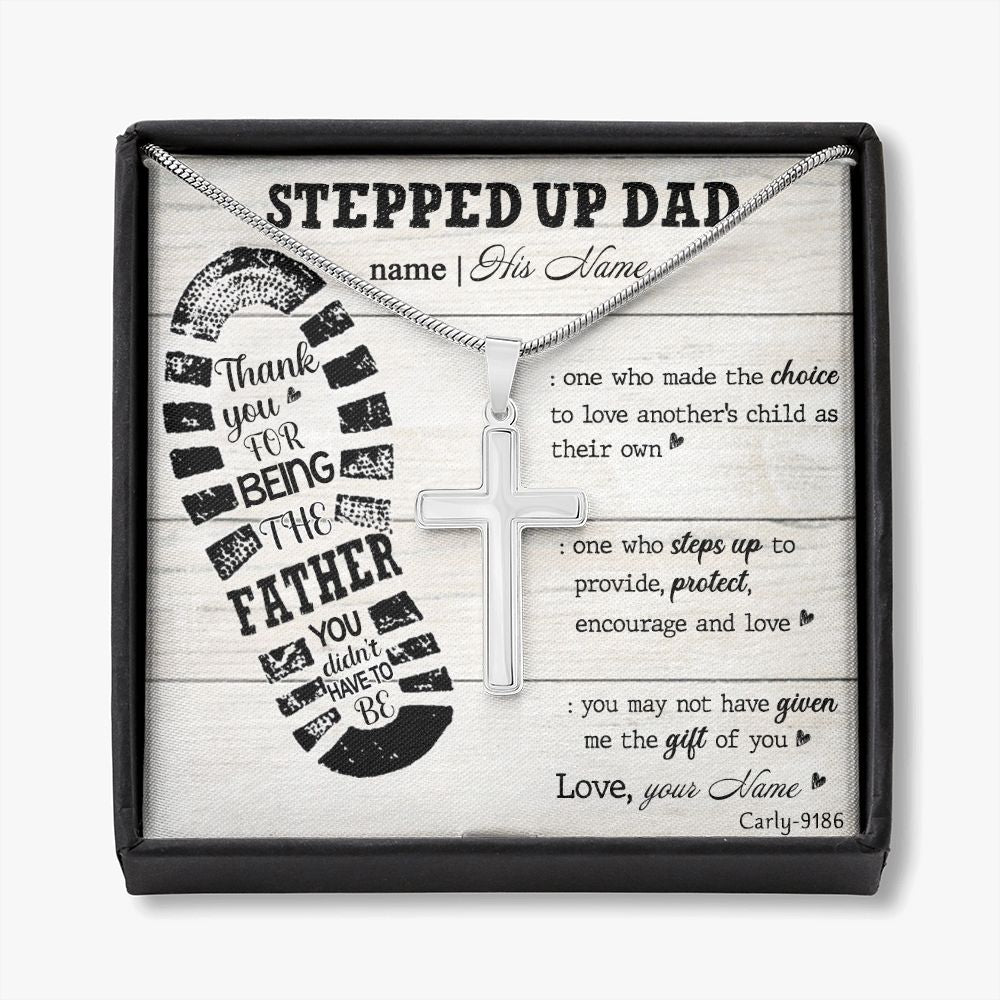 Gift to My Stepped Up Dad Necklace for Stepped Up Dad Stepfather, Thank You for Everything My Step Dad Fathers Day Cards, Father's Day Necklace, Gifts for Step Dads On Father S Day3 Personalized Cross Necklace
