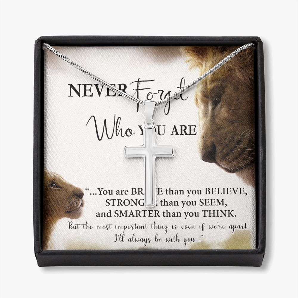 Father And Son Lion Cross Necklace Gift From SOn, Never Forget Necklace Gift From Son, Lion Dad Cross Necklace Birthday Gifts For Father Jewelry Son Gifts From Dad, Father's Day Necklace Gifts Personalized Cross Necklace