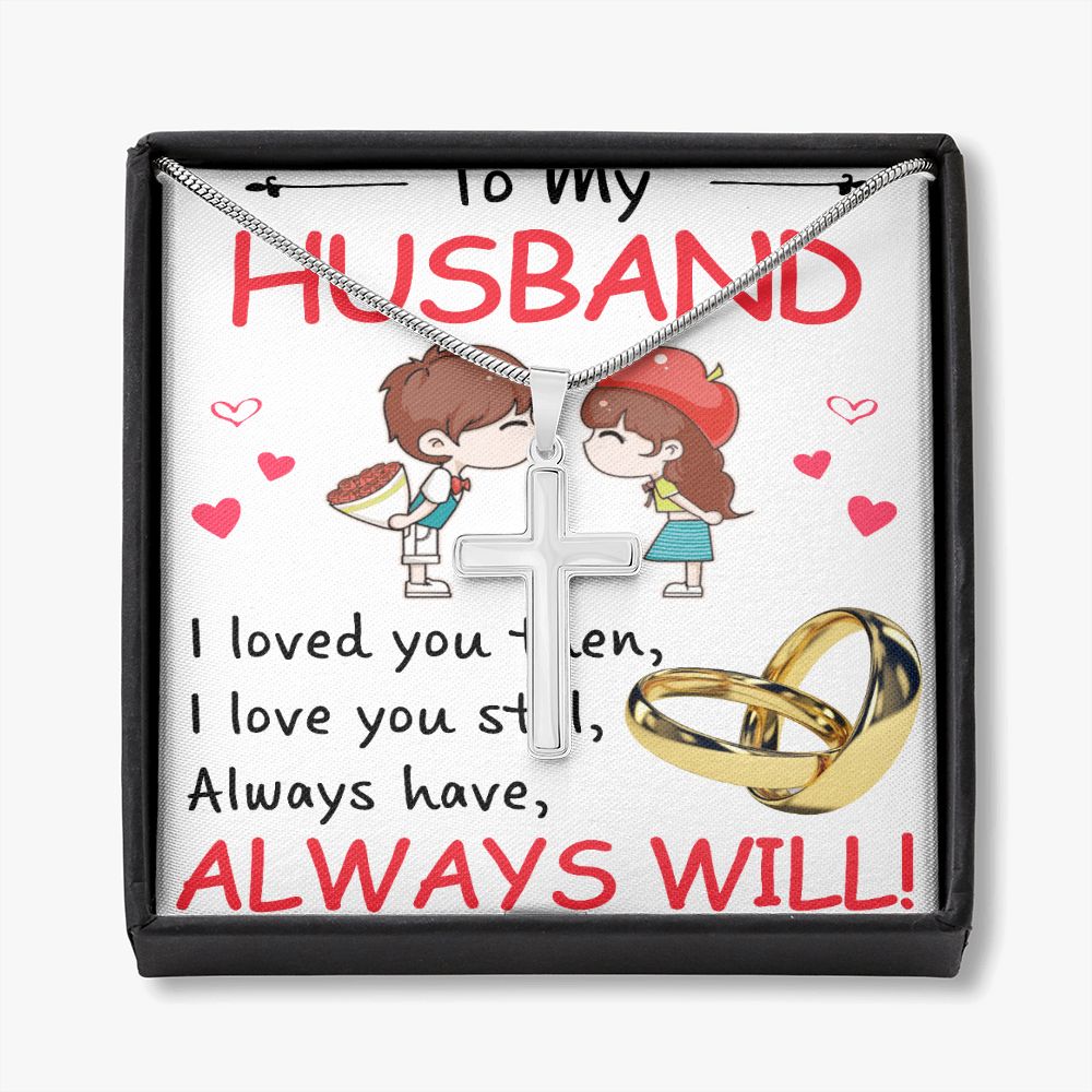 To My Husband Cross Necklace, Husband Necklace from Wife, Gifts For Husband From Wife, Gift For Groom From Bride On Wedding Day, Aniversary Birthday Gift For Him, Valentine Gift for Men Personalized Cross Necklace