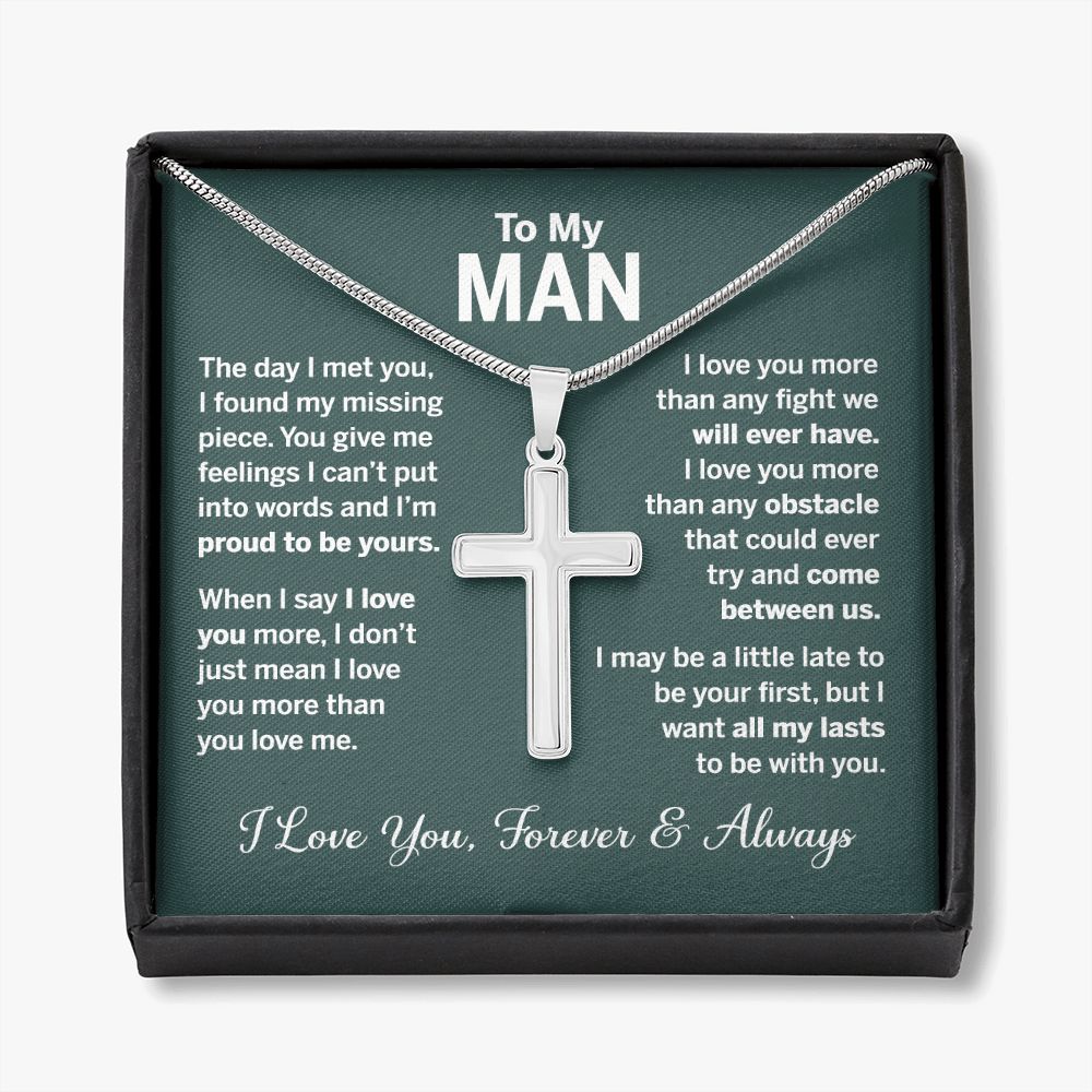 To My ManCross Necklace, Husband Necklace from Wife, Gifts For Husband From Wife, Gift For Groom From Bride On Wedding Day, Aniversary Birthday Gift For Him, Valentine Gift for Men 2 Personalized Cross Necklace
