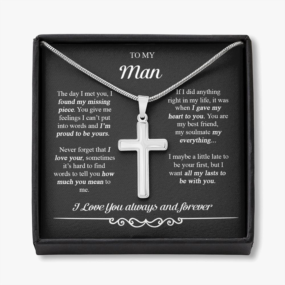To My Man Cross Necklace From Wife Soulmate, Girlfriend To Boyfriend Cross Necklace Birthday Gifts For Man, Anniversary Jewelry Gift For Men, Artisan Cross Necklace Gift For Man, I Love You Necklace Personalized Cross Necklace
