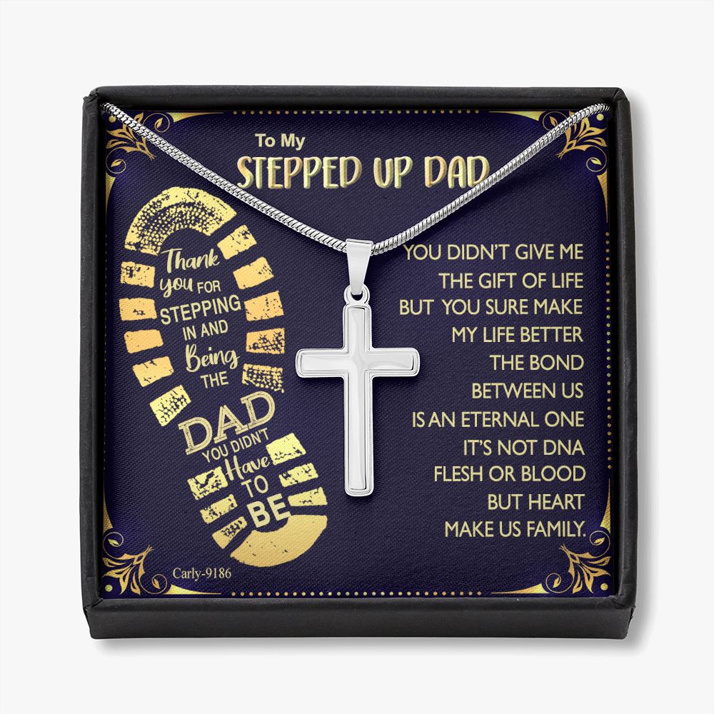 Gift to My Stepped Up Dad Necklace for Stepped Up Dad Stepfather, Thank You for Everything My Step Dad Fathers Day Cards, Father's Day Necklace, Gifts for Step Dads On Father S Day Personalized Cross Necklace