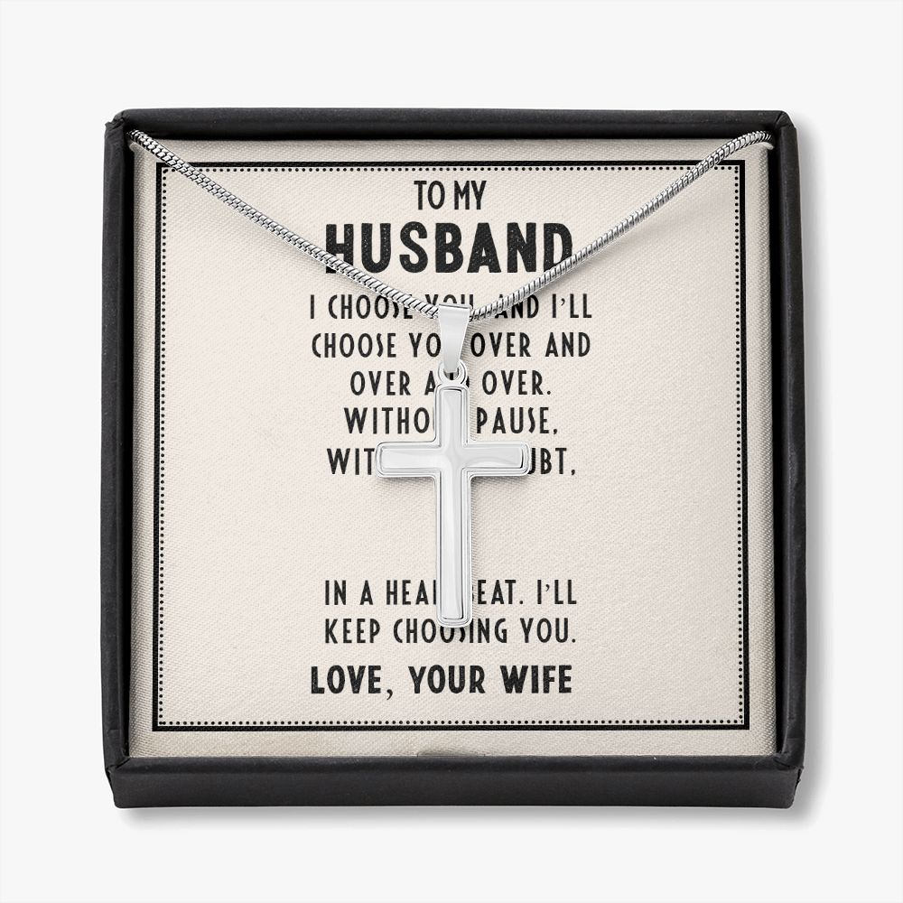 To My Husband Necklace, Necklace For Husband, Gift For Husband, Gift For Man, Jewelry for Him, Necklace For Man, Valentine, Birthday, Christmas, Anniversary Jewelry for Men Personalized Cross Necklace