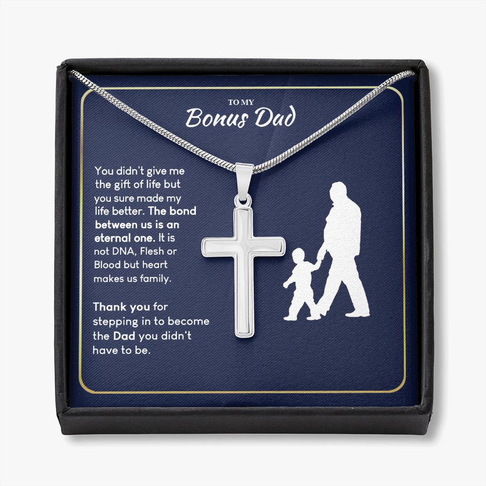 Jewelry For Mens - Jewelry Custom Card Son To My Bonus Dad Cross Necklace, Bonus Dad Fathers Day Necklace Bonus Dad Gifts from Bonus Daughter, Bonus Dad Pendant From Son Personalized Cross Necklace