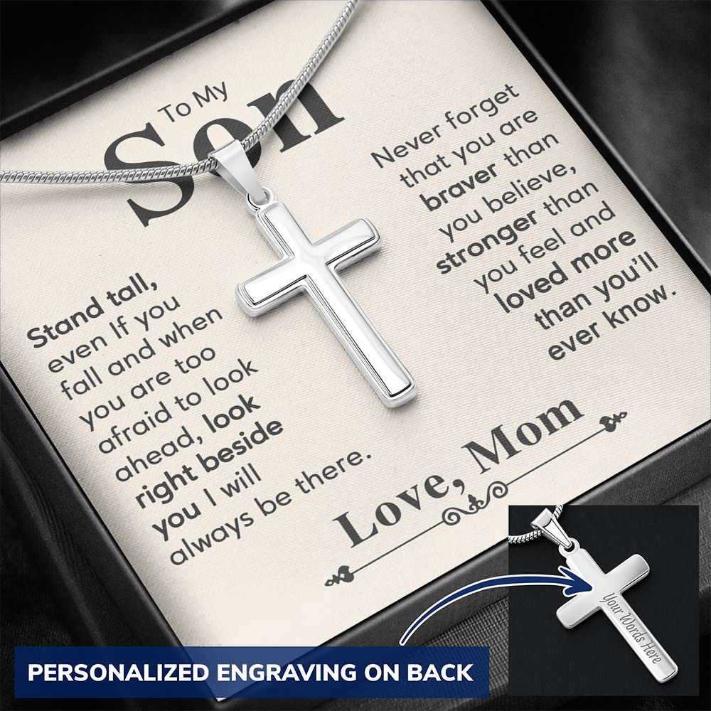 To My Son Necklace From Mom, Son Gifts From Mom and Dad, Mother and Son Necklace, Birthday Gift For My Son Graduation Christmas Faith Cross Necklace Present8 Personalized Cross Necklace