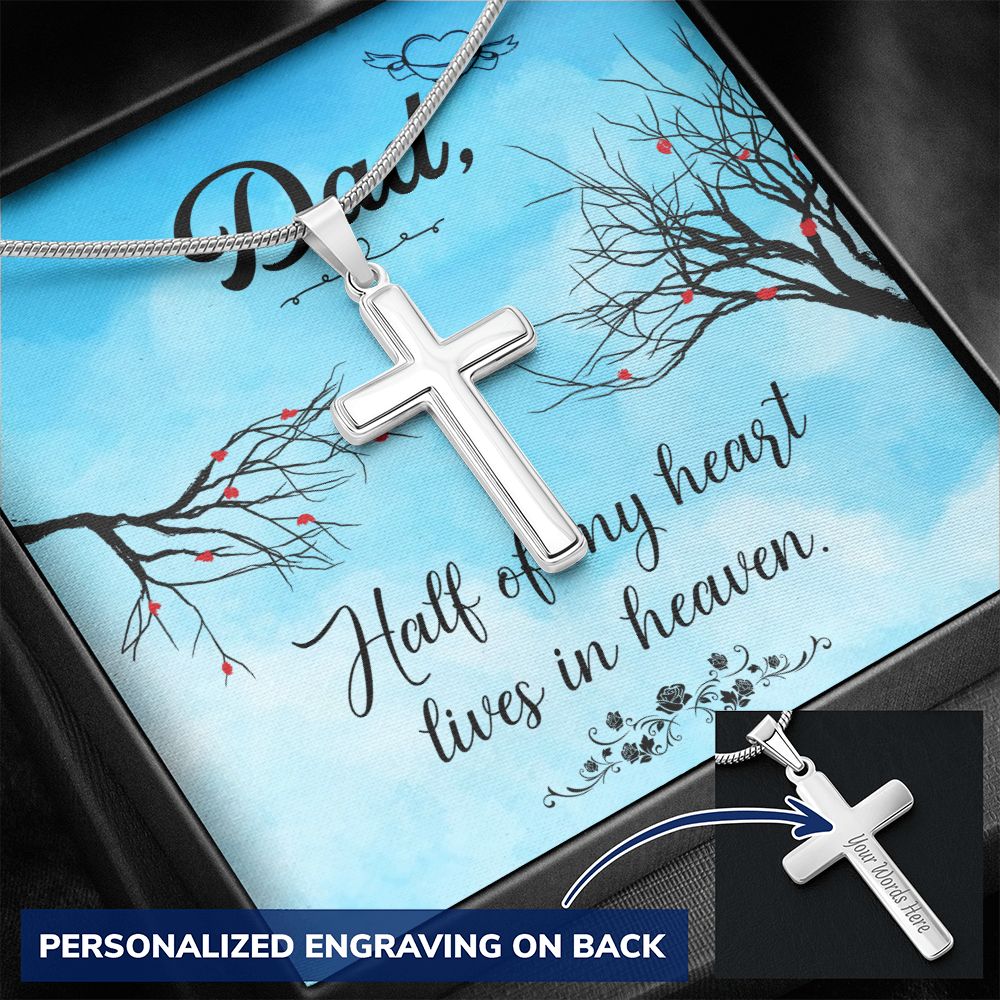 To My Dad Necklace Pendant Gift From Daughter Or Son Necklace Half of my heart Happy Father's Day, To Dad Father In Law Gifts On Birthday Anniversary
