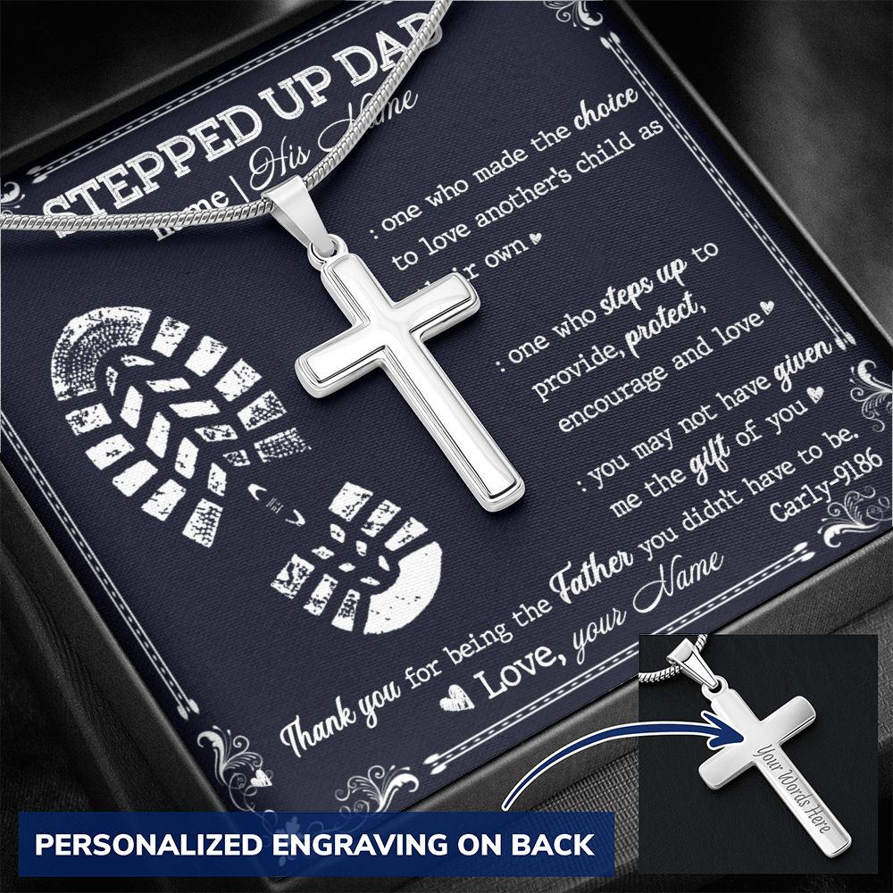 Gift to My Stepped Up Dad Necklace for Stepped Up Dad Stepfather, Thank You for Everything My Step Dad Fathers Day Cards, Father's Day Necklace, Gifts for Step Dads On Father S Day4 Personalized Cross Necklace