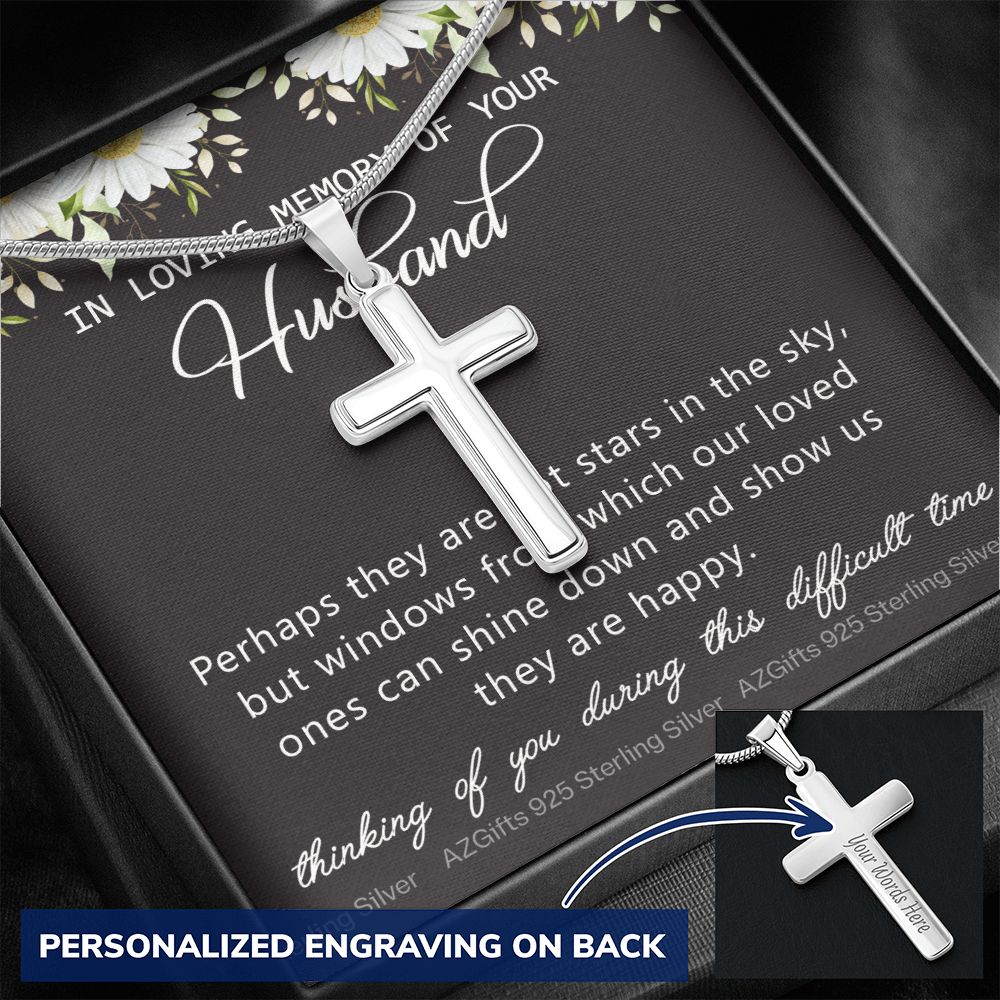 Loss Of Husband Necklace Gift, Sympathy Loss Of Husband, Husband Memorial Loss Of Husband, Loss Of Husband Necklace, Loss Of A Husband Gift Personalized Cross Necklace