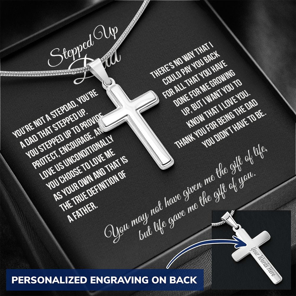 Gift to My Stepped Up Dad Necklace for Stepped Up Dad Stepfather, Thank You for Everything My Step Dad Fathers Day Cards, Father's Day Necklace, Gifts for Step Dads On Father S Day7 Personalized Cross Necklace