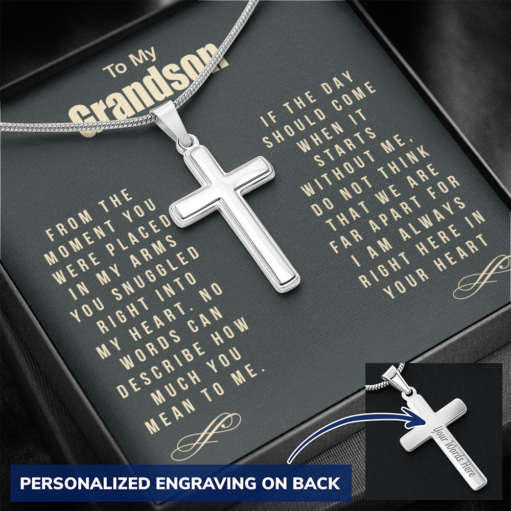 Grandson Gift Cross Necklace, To My Grandson Cross Necklace From Grandma Or Grandpa, Grandson And Grandma Jewelry Gift For Man, Boys Gift Necklace For Grandson Cross Pendant, Grandma To Grandson Personalized Cross Necklace