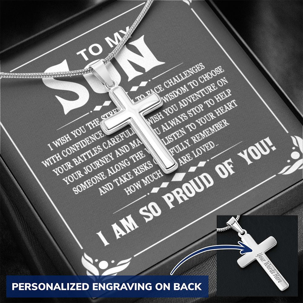 To My Son - I wish you the strength to face challenges Personalized Cross Necklace