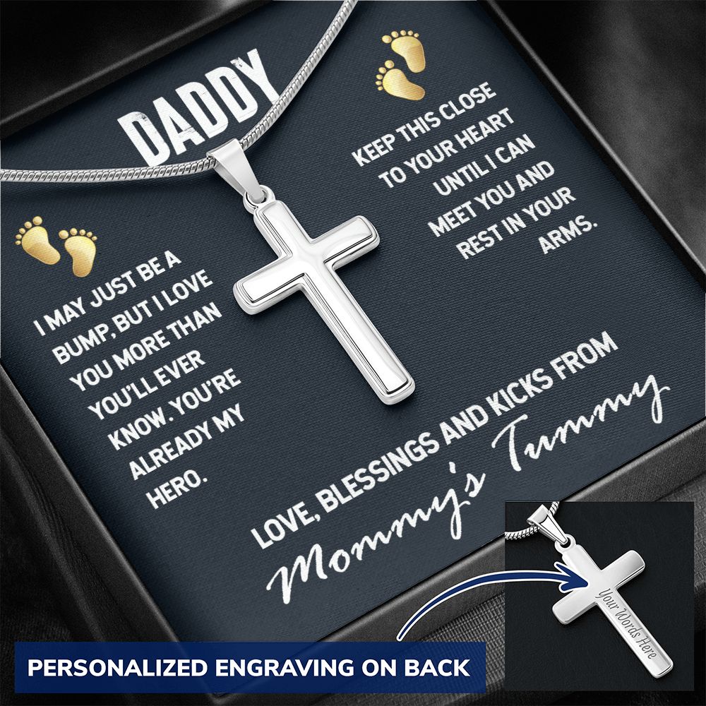 Happy Fathers Day Gift Dad From a bump to daddy, Dad Necklace, New Daddy Gift, Daddy to be Gift, To My Daddy from a bump, Father's Day Gift, Pregnancy Announcement For Dad To Be Baby Shower Present1 Personalized Cross Necklace