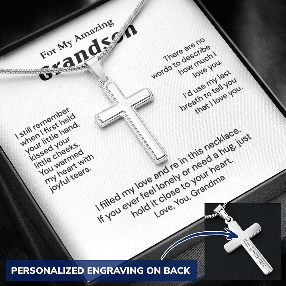 Grandson Birthday Gifts From Grandma Present For Grandson From Grandmother To My Grandson Necklace From Grandparents Cross Chain with Message Card and Gift Box5 Personalized Cross Necklace