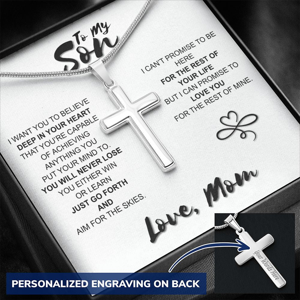 To My Son Gift Cross Necklace Sentimental Gift For My Son Jewelry Gift From Mom Jewelry For Men Stainless Artisan Crafted Cross Necklace with Message Card Luxury Box Personalized Cross Necklace